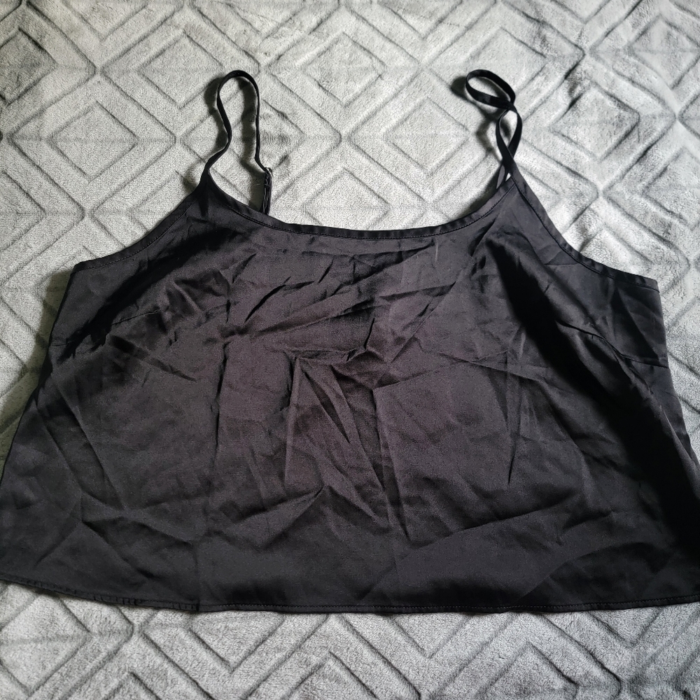Forever 21 Plus Satin Feel Cropped Black Slip Camisol Size 2X Goth Whimsy Rave
